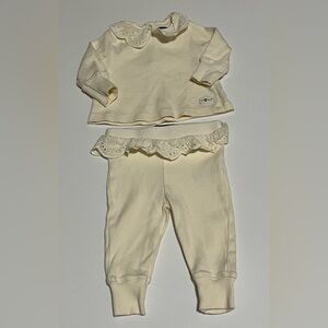7 For All Mankind Baby Cream Ribbed Set Eyelet Ruffle | 0–3M